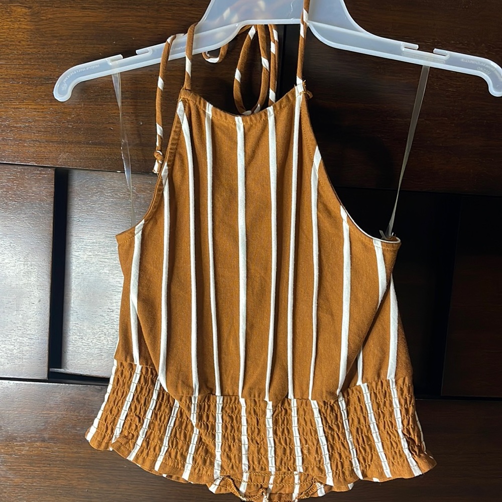 Brown & white stiped halter crop top